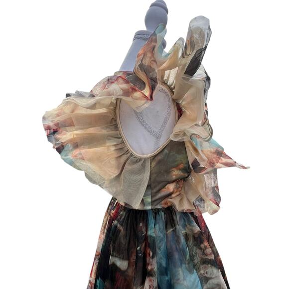Akira Romantic Chiffon Ruffles Renaissance Oil Painting Art Hi Low Party Dress S - Picture 11 of 16